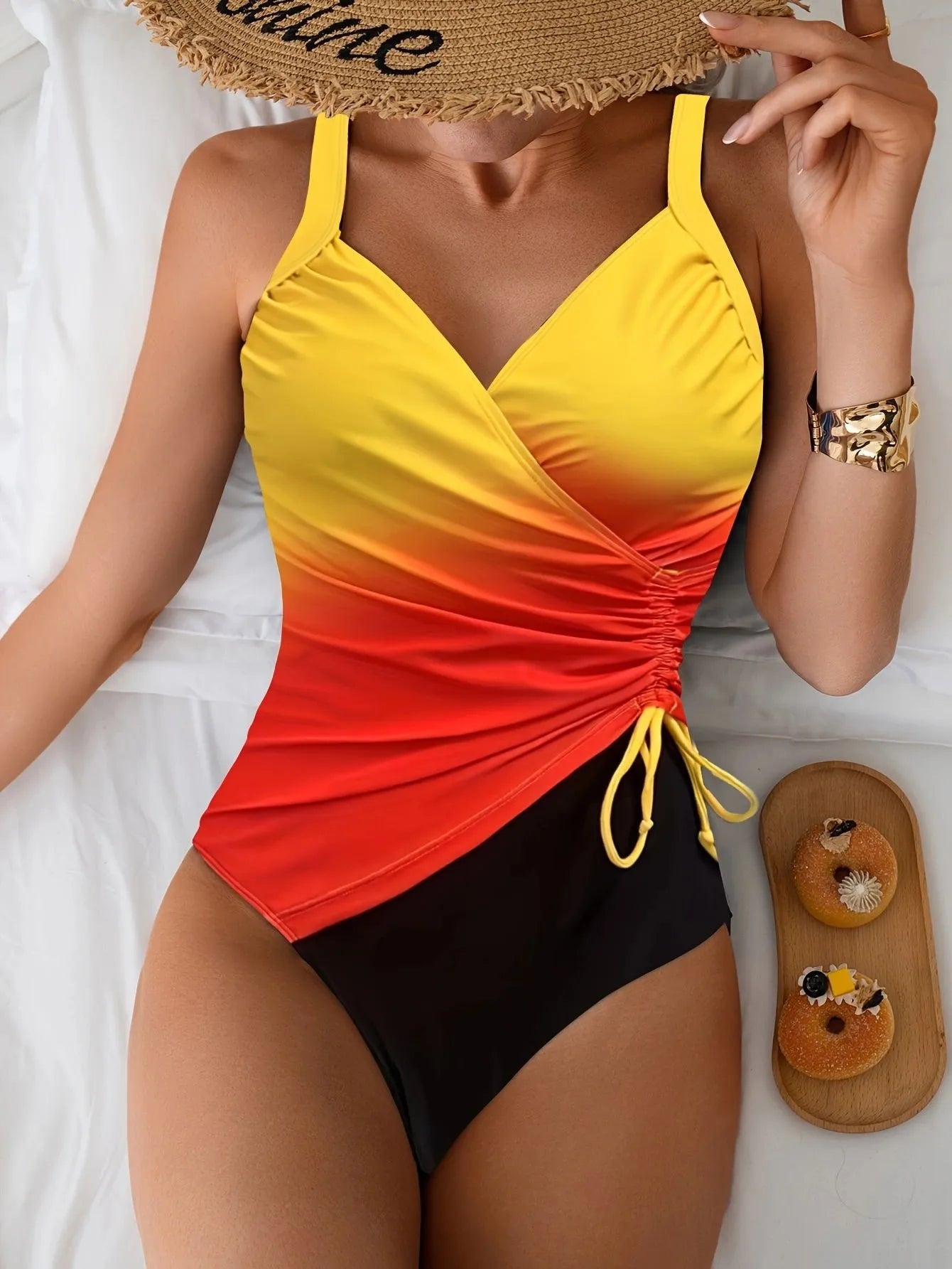 Woman Tankini Tummy Control Bikinis Sleeveless V Neck Swimsuit Side Ruching Swimwear Floral Print Tankinis Women's Tummy-control