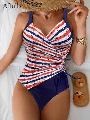 Woman Tankini Tummy Control Bikinis Sleeveless V Neck Swimsuit Side Ruching Swimwear Floral Print Tankinis Women's Tummy-control