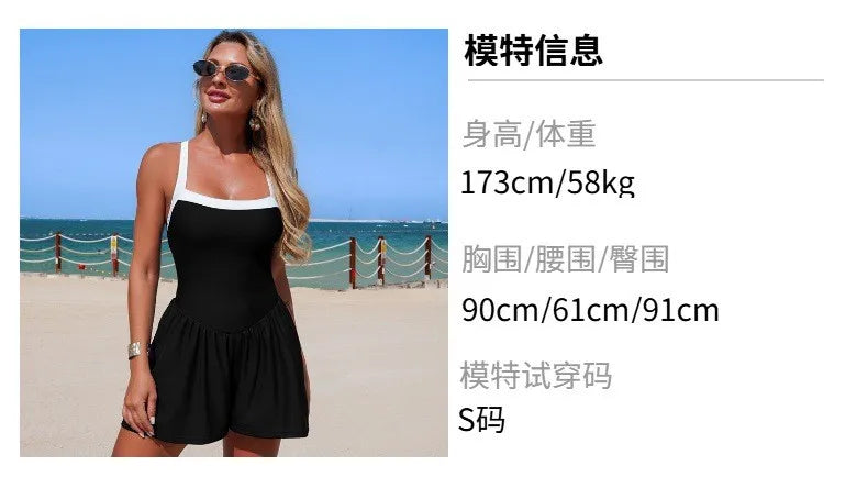Woman 2026 Sleeveless Solid Color High Stretch Skirted Hem Square Neckline Thin Straps Lace Up Back Olive Green Swimsuit