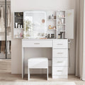 White Vanity Desk Mirror Lights Power Strip 5 Drawers Shelves 3 Lighting Modes Dressing Table, Customized