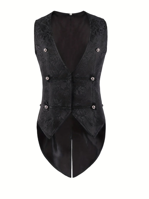 2026 New European Medieval Men's Gothic Vest, Halloween Stage Costume, Button Lapel, Slim Fit, Mid-Length Black Waistcoat