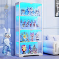 BROTTAR Human Body Sensor Display Cabinet, 4-Tier Modern Glass Curio Cabinet with Glass Doors Dimmable 3-Color LED for Living Ro